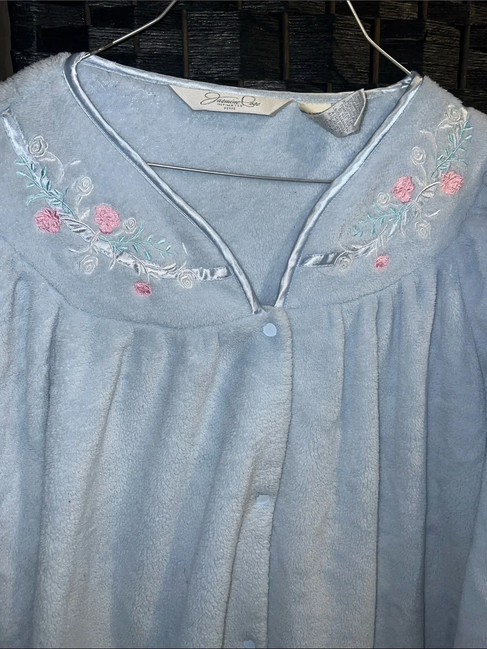 Jasmine intimate, petite small Light Blue Embroidered Fleece bottom up robe